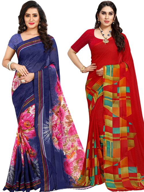 pack of 2 printed casual wear combo saree with blouse - 21474690 - Very Small Image - 1