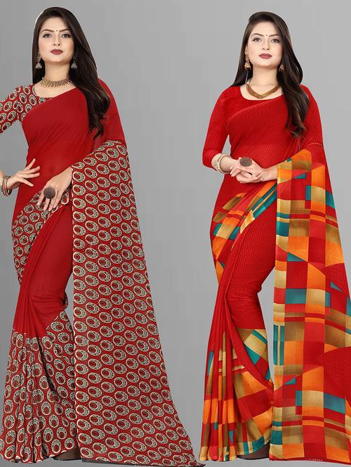 women pack of 2 printed casual wear saree with blouse - 21474779 - Very Small Image - 1