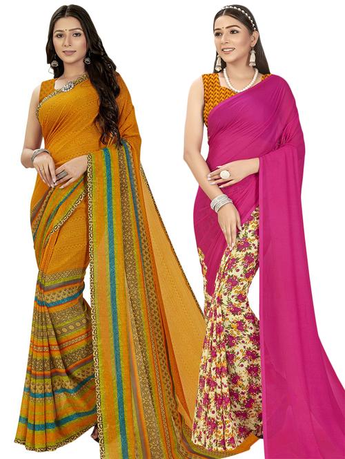 women pack of 2 printed casual wear saree with blouse - 21474840 - Very Small Image - 1