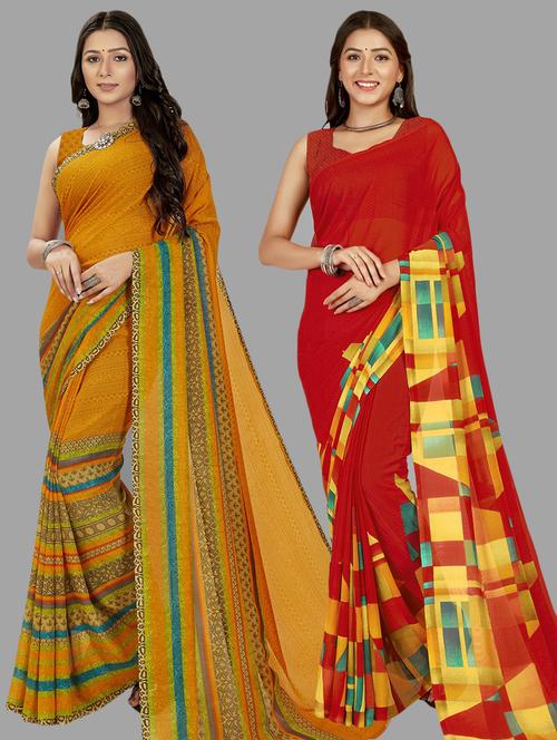 women pack of 2 casual wear combo sarees with blouse - 21474924 - Very Small Image - 1
