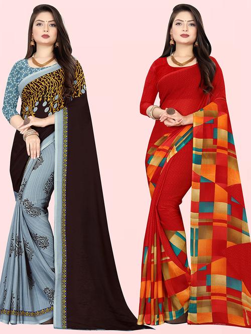 women pack of 2 casual wear combo sarees with blouse - 21475212 - Very Small Image - 1