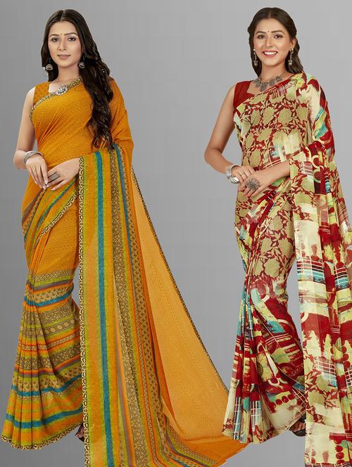 women pack of 2 printed casual wear saree with blouse - 21475299 - Very Small Image - 1