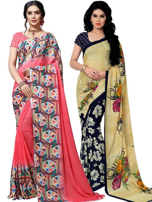 women pack of 2 casual wear combo sarees with blouse - 21475307 - Very Small Image - 1