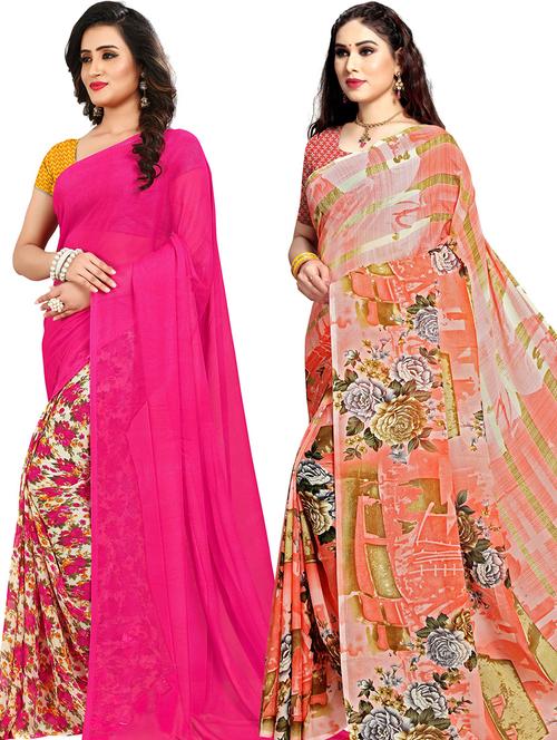 women pack of 2 casual wear sarees with blouse - 21475434 - Very Small Image - 1
