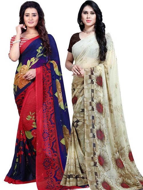 women pack of 2 casual wear combo sarees with blouse - 21475435 - Very Small Image - 1
