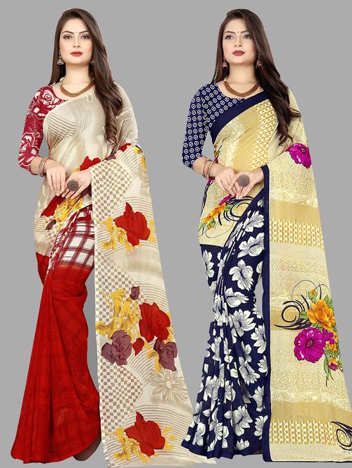 women pack of 2 casual wear sarees with blouse - 21475446 - Very Small Image - 1