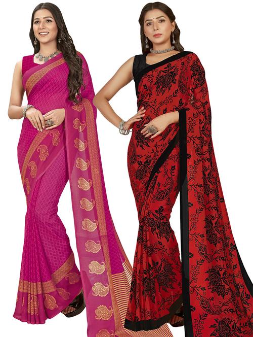 women pack of 2 printed casual wear saree with blouse - 21475462 - Very Small Image - 1