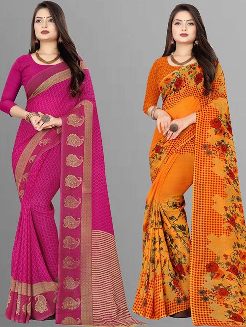 women pack of 2 printed casual wear saree with blouse - 21475501 - Very Small Image - 1