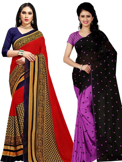 women pack of 2 casual wear combo sarees with blouse - 21475610 - Very Small Image - 1