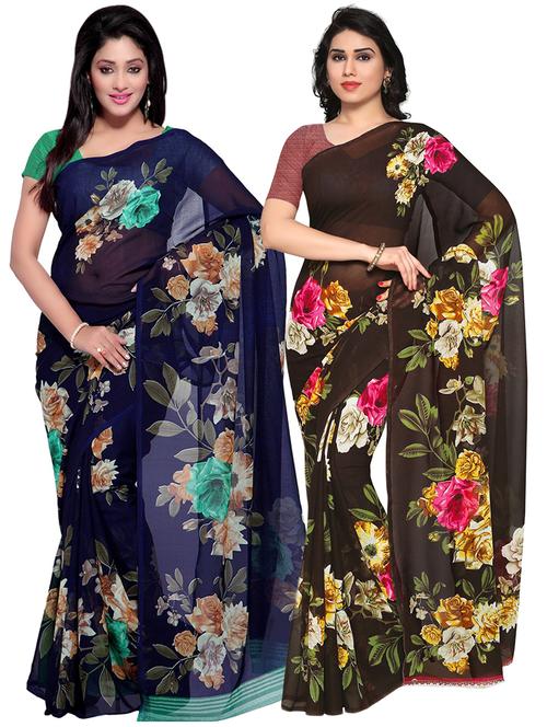 women pack of 2 casual wear combo sarees with blouse - 21475801 - Very Small Image - 1