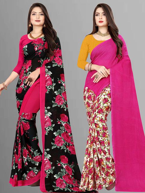 women pack of 2 casual wear combo sarees with blouse - 21475914 - Very Small Image - 1