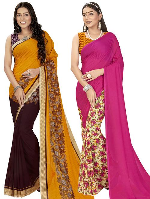 women pack of 2 casual wear combo sarees with blouse - 21475921 - Very Small Image - 1