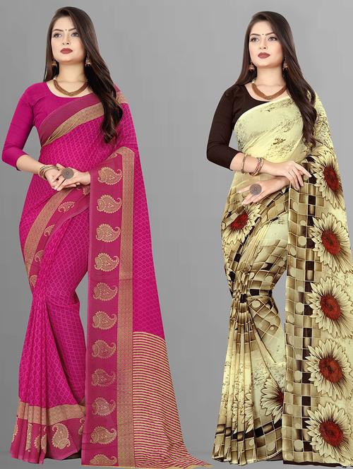 women pack of 2 casual wear combo sarees with blouse - 21476039 - Very Small Image - 1
