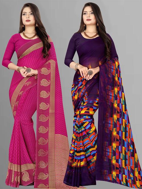 women pack of 2 casual wear combo sarees with blouse - 21476042 - Very Small Image - 1