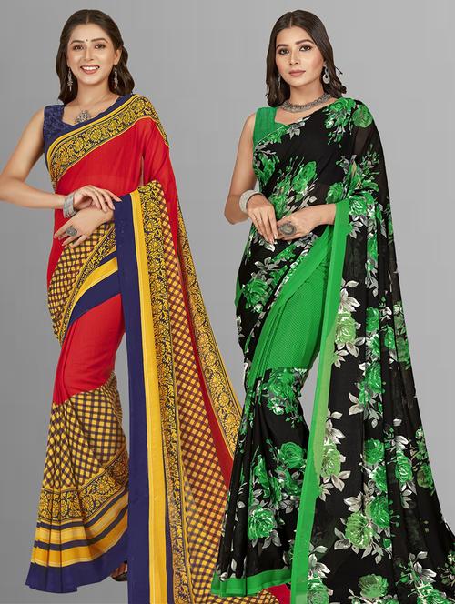 women pack of 2 printed casual wear saree with blouse - 21476055 - Very Small Image - 1
