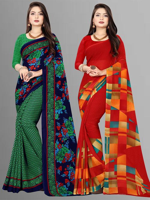women pack of 2 casual wear combo sarees with blouse - 21476196 - Very Small Image - 1
