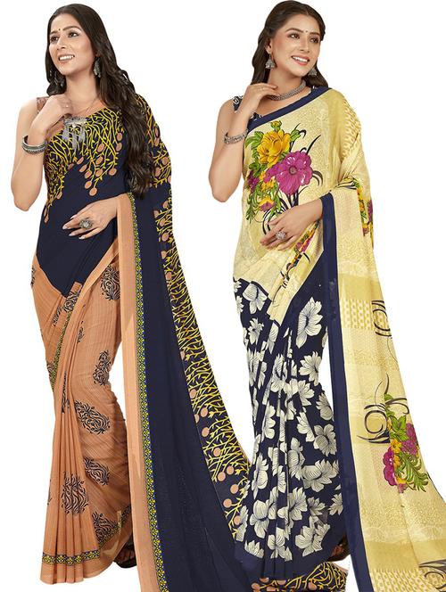 women pack of 2 casual wear combo sarees with blouse - 21476223 - Very Small Image - 1