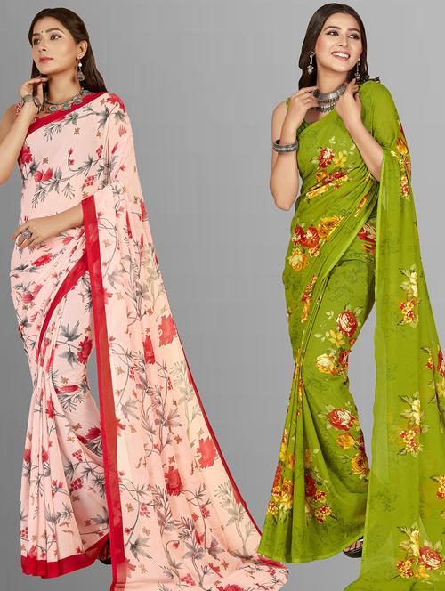 women pack of 2 casual wear combo sarees with blouse - 21476314 - Very Small Image - 1