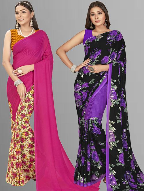 women pack of 2 casual wear combo sarees with blouse - 21476334 - Very Small Image - 1