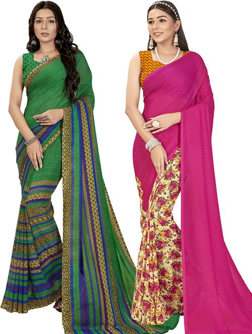 women pack of 2 casual wear combo sarees with blouse - 21476409 - Very Small Image - 1