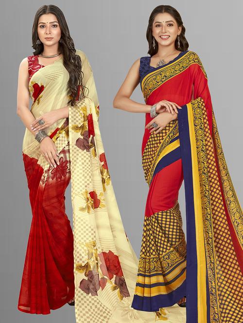 women pack of 2 casual wear combo sarees with blouse - 21476590 - Very Small Image - 1