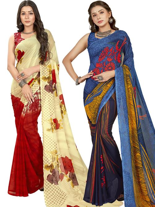 women pack of 2 casual wear sarees with blouse - 21476653 - Very Small Image - 1