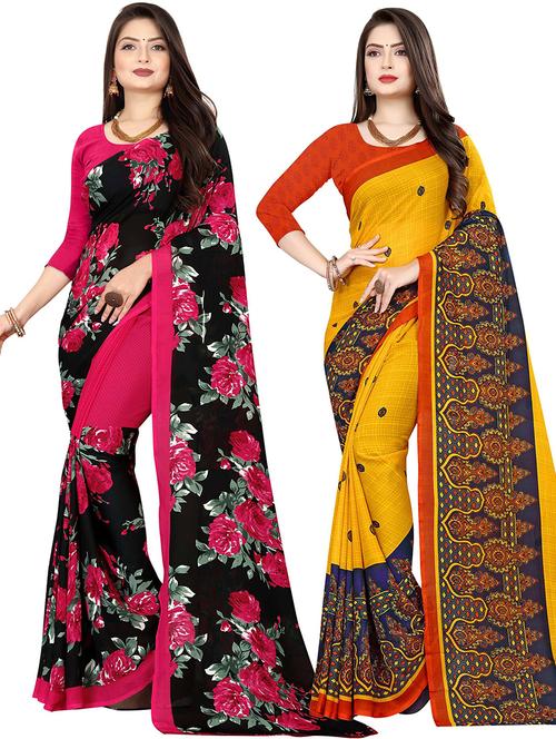 women pack of 2 casual wear combo sarees with blouse - 21476776 - Very Small Image - 1