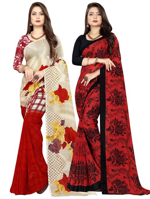 pack of 2 printed casual wear sarees with blouse - 21476821 - Very Small Image - 1