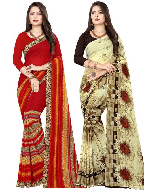 women pack of 2 printed casual wear saree with blouse - 21476834 - Very Small Image - 1