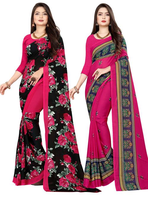 pack of 2 printed casual wear sarees with blouse - 21476840 - Very Small Image - 1
