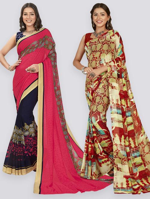 pack of 2 printed casual wear sarees with blouse - 21477111 - Very Small Image - 1