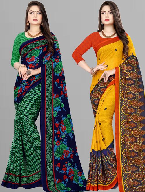 women pack of 2 casual wear combo sarees with blouse - 21477218 - Very Small Image - 1