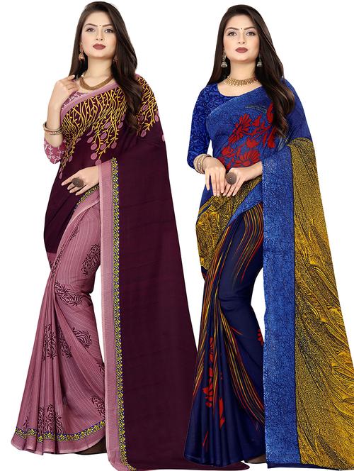 women pack of 2 casual wear combo sarees with blouse - 21477328 - Very Small Image - 1