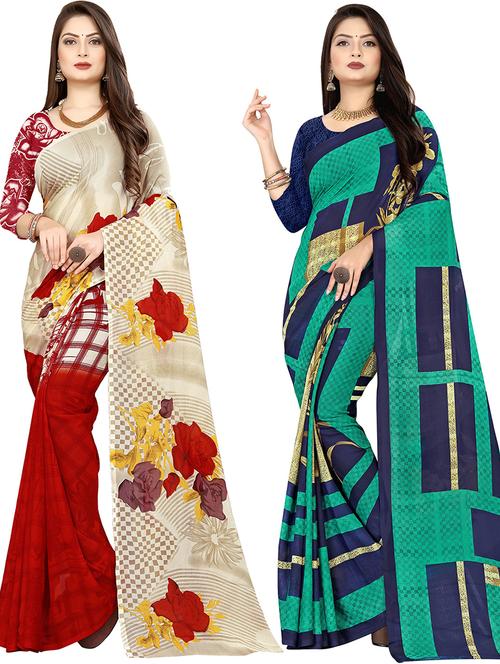 women pack of 2 casual wear combo sarees with blouse - 21477497 - Very Small Image - 1