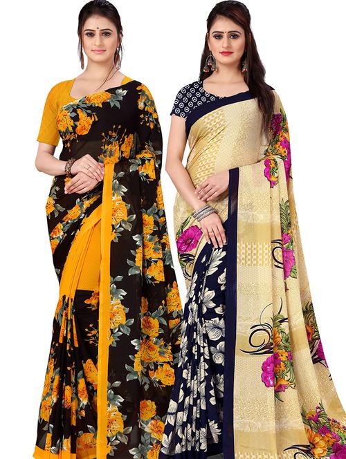 women pack of 2 casual wear combo sarees with blouse - 21477611 - Very Small Image - 1