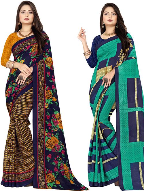 women pack of 2 casual wear combo sarees with blouse - 21477956 - Very Small Image - 1