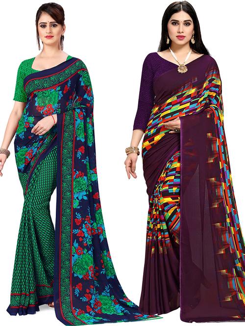 women pack of 2 casual wear combo sarees with blouse - 21478041 - Very Small Image - 1