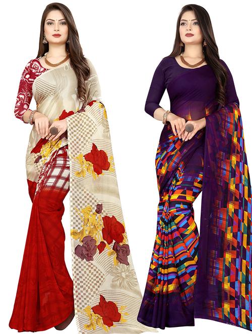 women pack of 2 casual wear combo sarees with blouse - 21478053 - Very Small Image - 1