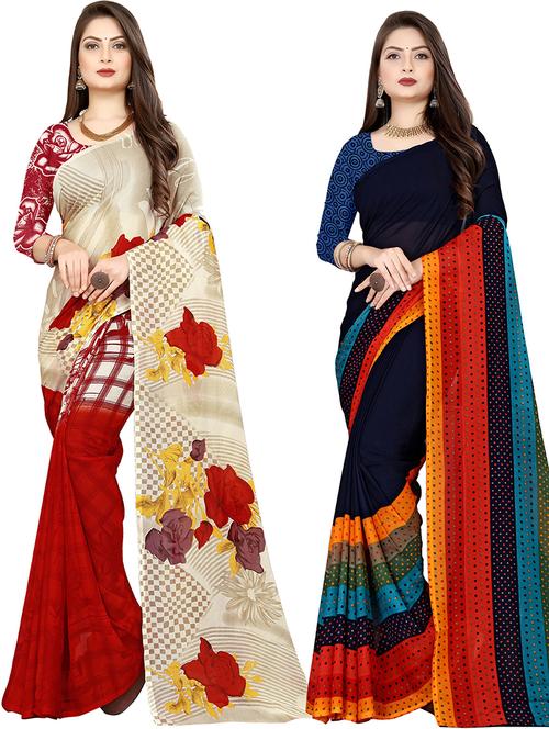 women pack of 2 casual wear combo sarees with blouse - 21478056 - Very Small Image - 1