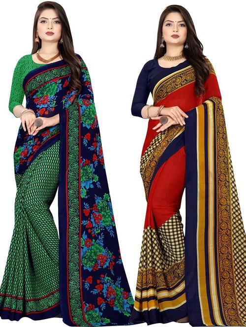 women pack of 2 casual wear combo sarees with blouse - 21478073 - Very Small Image - 1