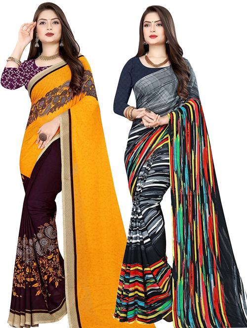 pack of 2 printed casual wear sarees with blouse - 21478172 - Very Small Image - 1