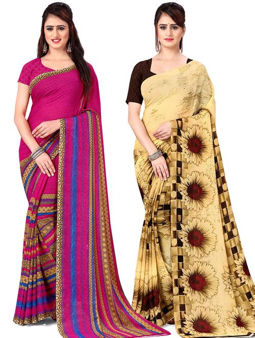 women pack of 2 casual wear combo sarees with blouse - 21478300 - Very Small Image - 1