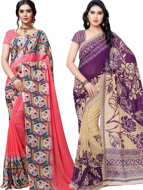 women pack of 2 casual wear combo sarees with blouse - 21478329 - Very Small Image - 1