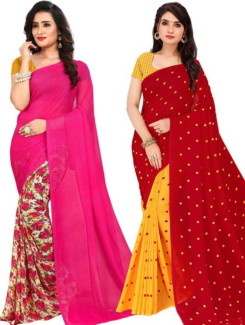 women pack of 2 casual wear combo sarees with blouse - 21478342 - Very Small Image - 1