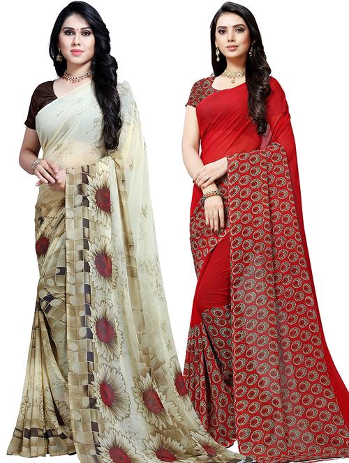 women pack of 2 casual wear combo sarees with blouse - 21478370 - Very Small Image - 1