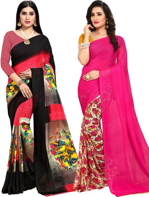 women pack of 2 printed casual wear saree with blouse - 21478376 - Very Small Image - 1