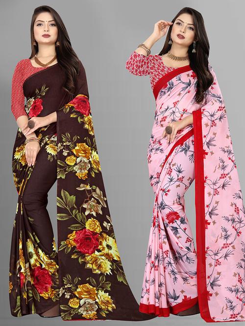 women pack of 2 casual wear sarees with blouse - 21478473 - Very Small Image - 1
