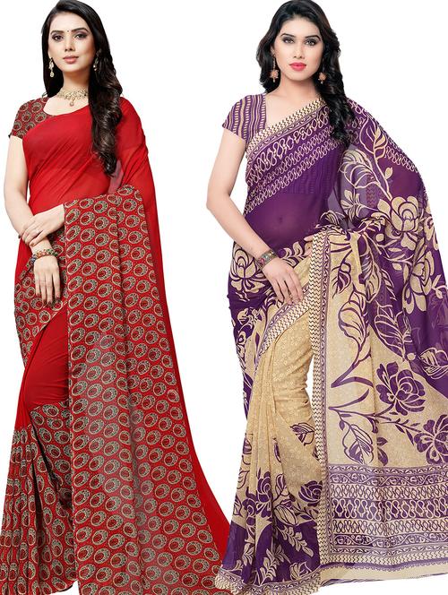 women pack of 2 casual wear combo sarees with blouse - 21478516 - Very Small Image - 1