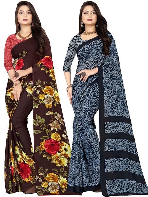 women pack of 2 casual wear sarees with blouse - 21478581 - Very Small Image - 1