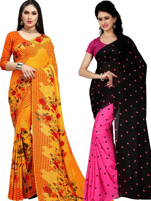 women pack of 2 casual wear combo sarees with blouse - 21478608 - Very Small Image - 1